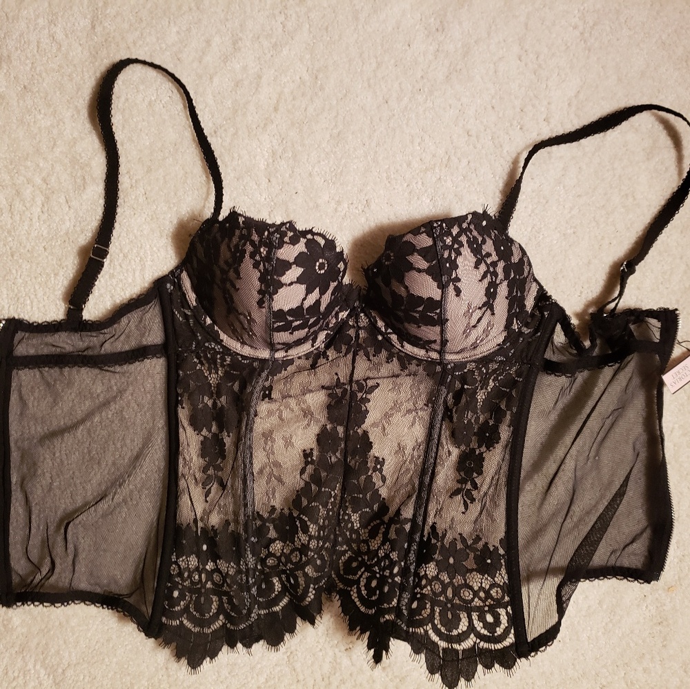 NWT Victoria's Secret Black Lace Corset 34B